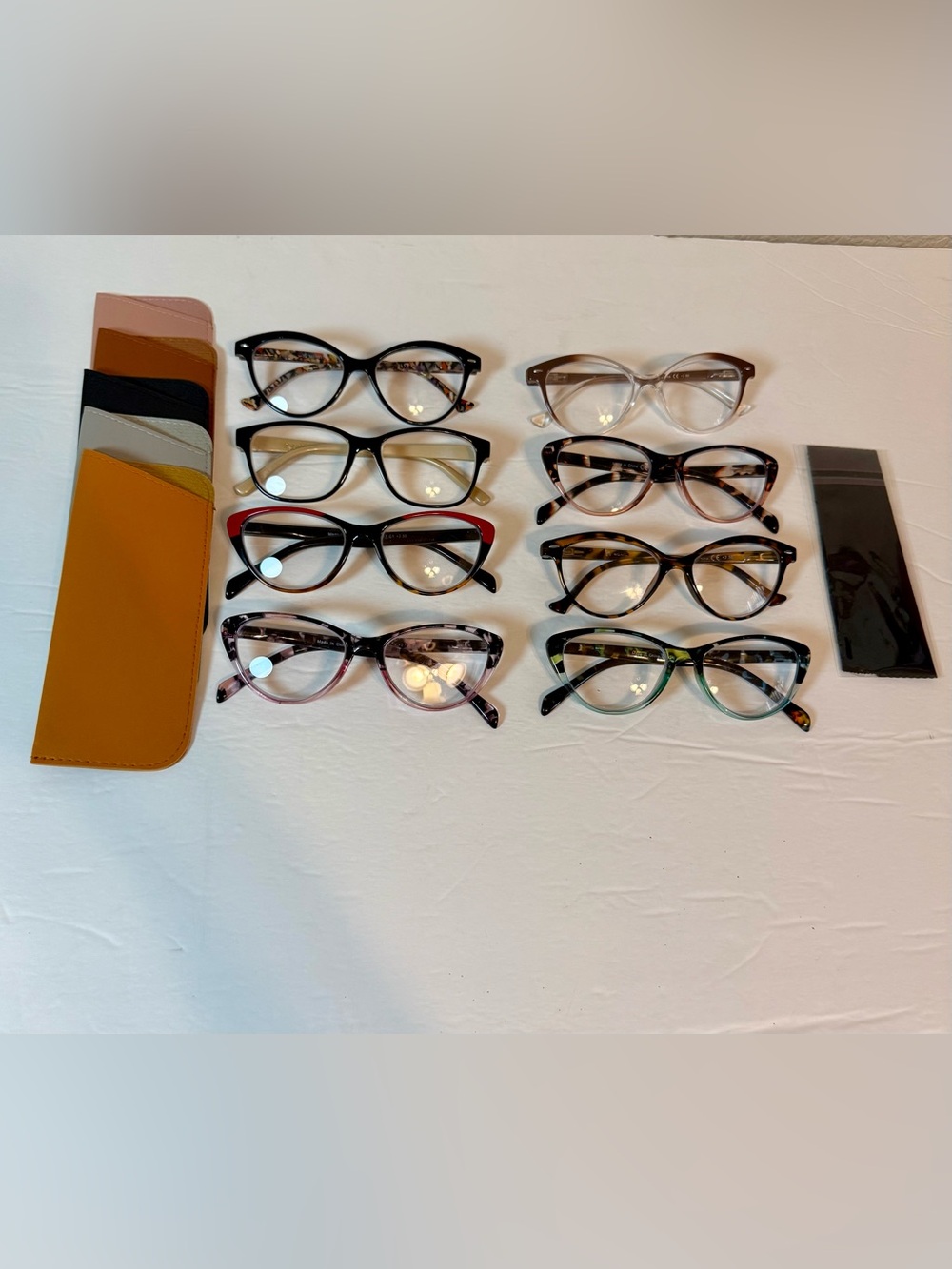 Bundle Lot of Reader Glasses +2.5 - 8 Pairs, 5 Cases, 1 Cleaning Cloth